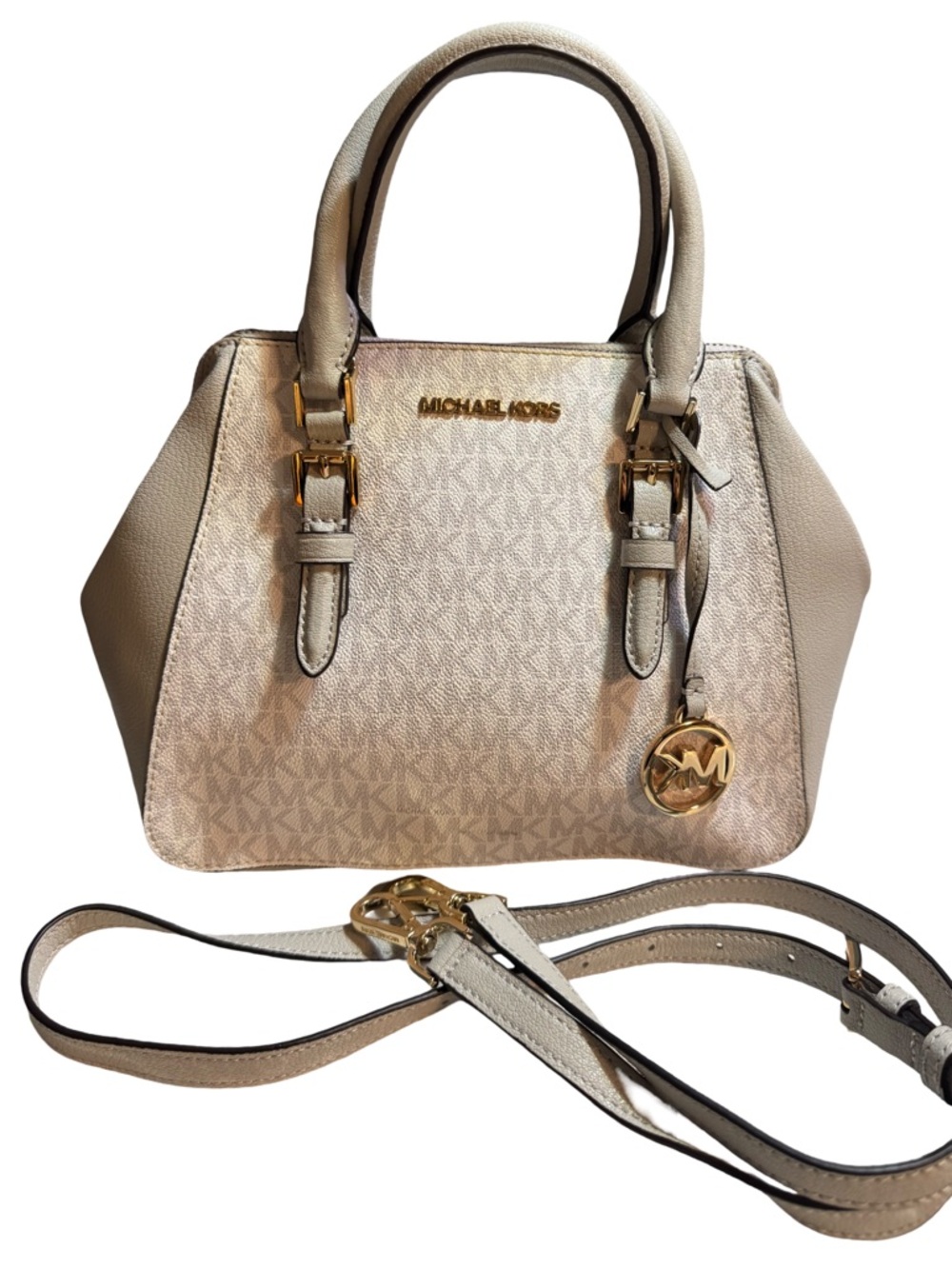 Michael Kors white gray Satchel Bag with Gold Hardware